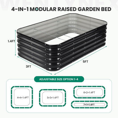 5×3×1.4FT Galvanized Raised Garden Bed Outdoor, Metal Raised Garden Bed Kit, Large Planter Raised Beds, 4 In1 Modular Raised Planter Box Outdoor,Raised Beds for Gardening for Vegetables Flowers Herbs