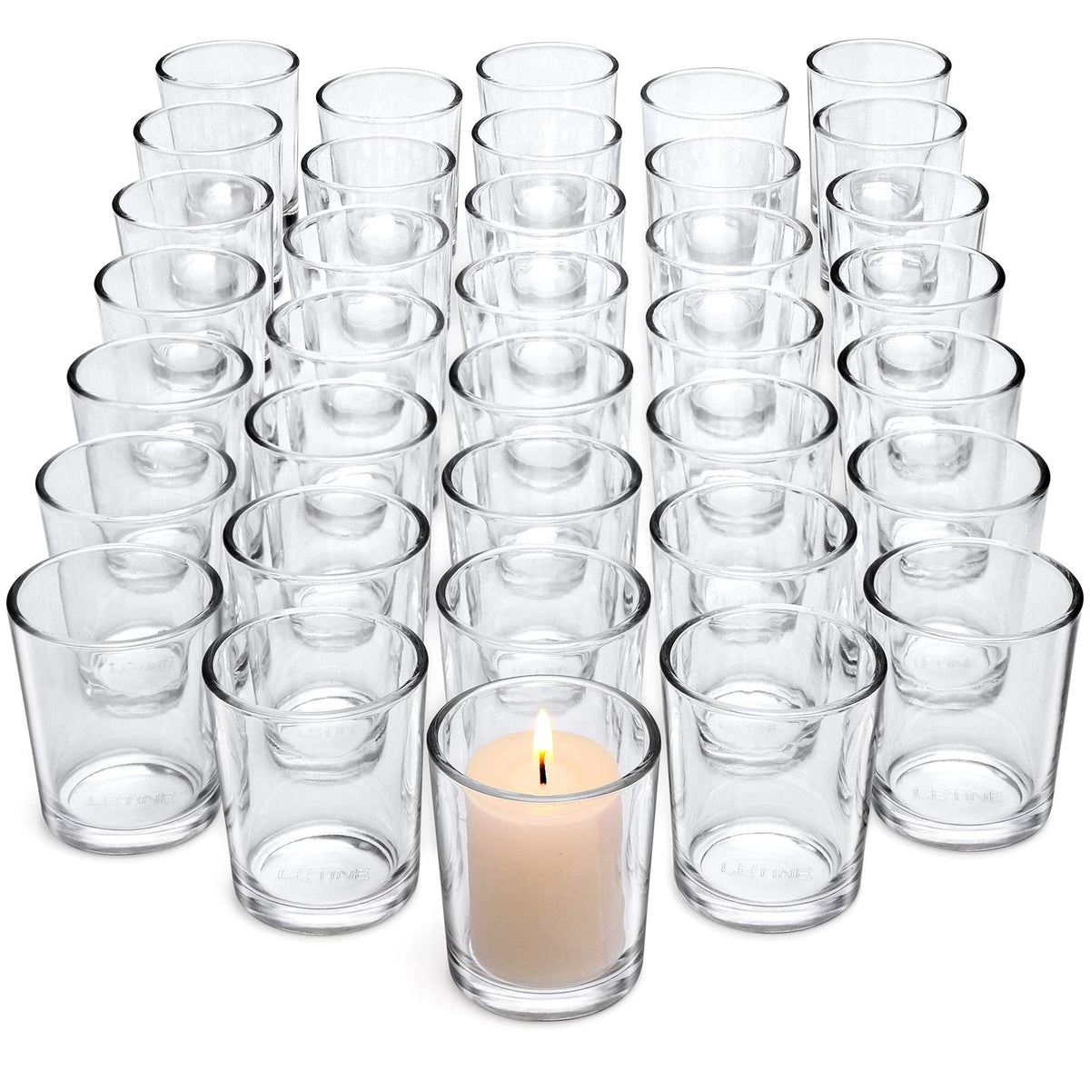 Letine 36-Pack Votive Candle Holders - Clear Glass Tea Light Holders - Glass Votive Candle Holder Bulk for Wedding Centerpieces/Home Table Decor/Propose/Christmas and Summer Party Decor