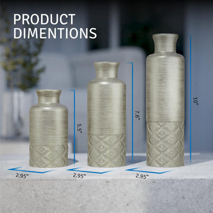 Creative Scents Dublin Silver Vases - Set of 3 Vases for Flowers, Decorative Vases, Farmhouse Decor, Premium Décor, Centerpiece Table Decorations for Your Kitchen, Bedroom, Office, Living Room