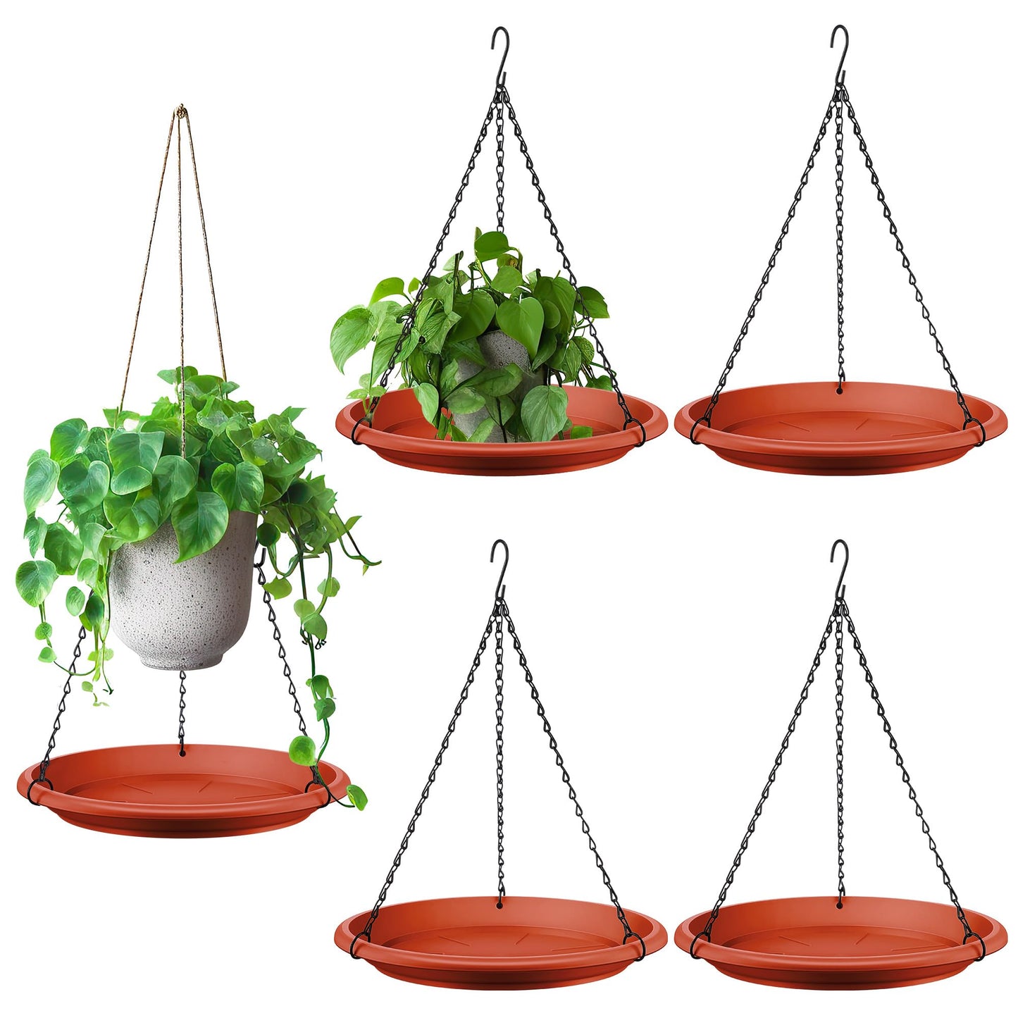 Hanging Planter for Indoor Outdoor Plants, 12" Plant Saucer with Basket Chains, Adjustable Plants Hanger Shelf Decorative Hanging Plant Flower Pot for Window Wall Ceiling Home Decor(5 Pcs,Brick Red)
