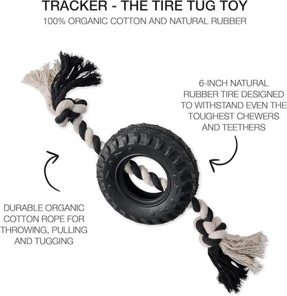 Pet Passion Natural Rubber Tire and Organic Cotton Rope Pull and Chew Dog Toy for All Pet Breeds, Black, Medium