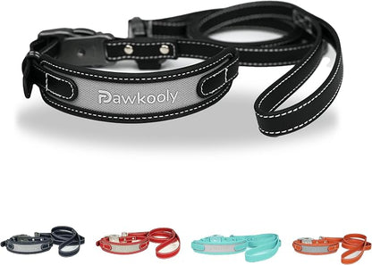 MagEase Dog Collar with 4FT Leash | Adjustable | Anti-Wrinkle, Bite & Stain-Resistant Leather | Soft & Skin-Friendly | 450LB Escape-Proof Magnetic Buckle (Black, Large)