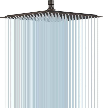 BESy 12 Inch Rain Shower Head, 12" Square Rainfall & High Pressure Stainless Steel Bath Showerhead, 1/16" Ultra Thin, Waterfall Full Body Coverage with Silicone Nozzle, Oil Rubbed Bronze Finish