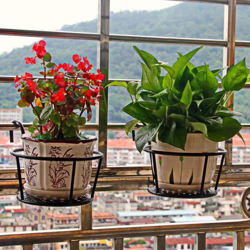 Hanging Railing Planters Baskets Art Hanging Flower Stands Balcony Flower Pot Holders Plant Iron Racks Fence Metal Potted Stand Mounted Balcony Round Plant Basket Shelf Container Box,Garden Steel Pots