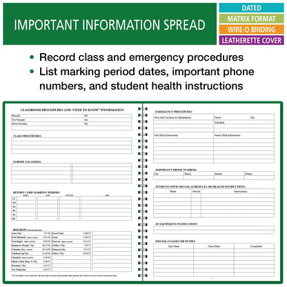 Elan Publishing Company Dated Teacher Lesson Plan 7 Period: Days Horizontally Across The Top Dated for 2026-2027 Academic Year (Green)
