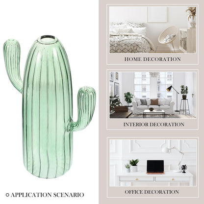 Beavorty Cactus Shaped Glass Hydroponic Plant Vase Green Decorative Terrarium Jar for Home Office Table Centerpiece