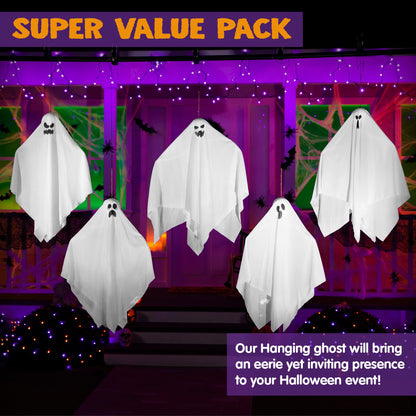 JOYIN 27.5" Halloween Hanging Ghosts Outdoor Decoration(5 Pack), Cute Flying Ghosts for Halloween Front Yard Patio Lawn Garden Party Décor and Holiday Hanging Decorations
