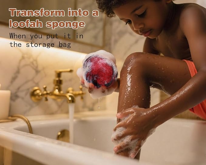 2 Pack African Net Sponge Exfoliating Body Scrubber Bath Sponge for Daily Use (Light Purple+Dark Purple)