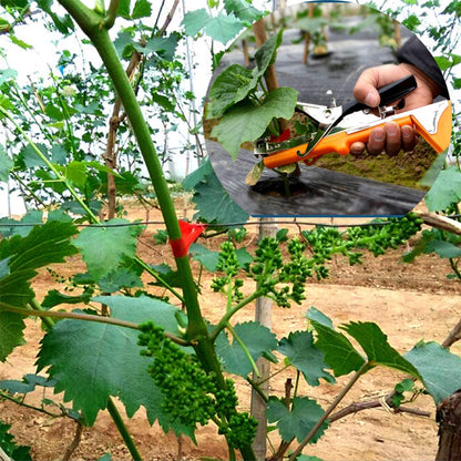 Yolando Plant Tying Machine Tape Tool for Tomatoes Peppers Grapes Cucumbers and Vining Vegetables Quickly and Easily Tie, Great for Gardeners Farmers, with Tapes, Spare Parts, Staples - Orange