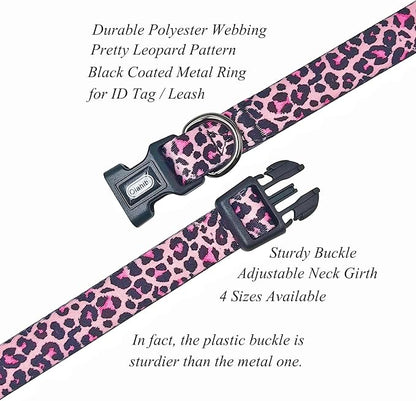 Dog Collar Leash Set, Leopard Pattern, Polyester Material, Adjustable Collar and 5ft Matching Leash, for Puppy Dogs.(XS, Colorful Leopard)