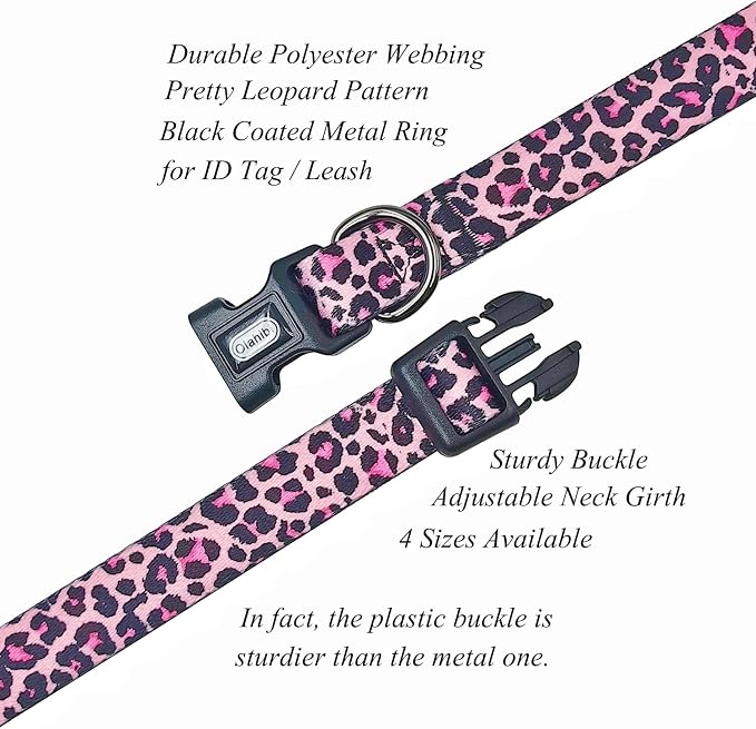 Dog Collar Leash Set, Leopard Pattern, Polyester Material, Adjustable Collar and 5ft Matching Leash, for Medium Dogs.(M, Colorful Leopard)