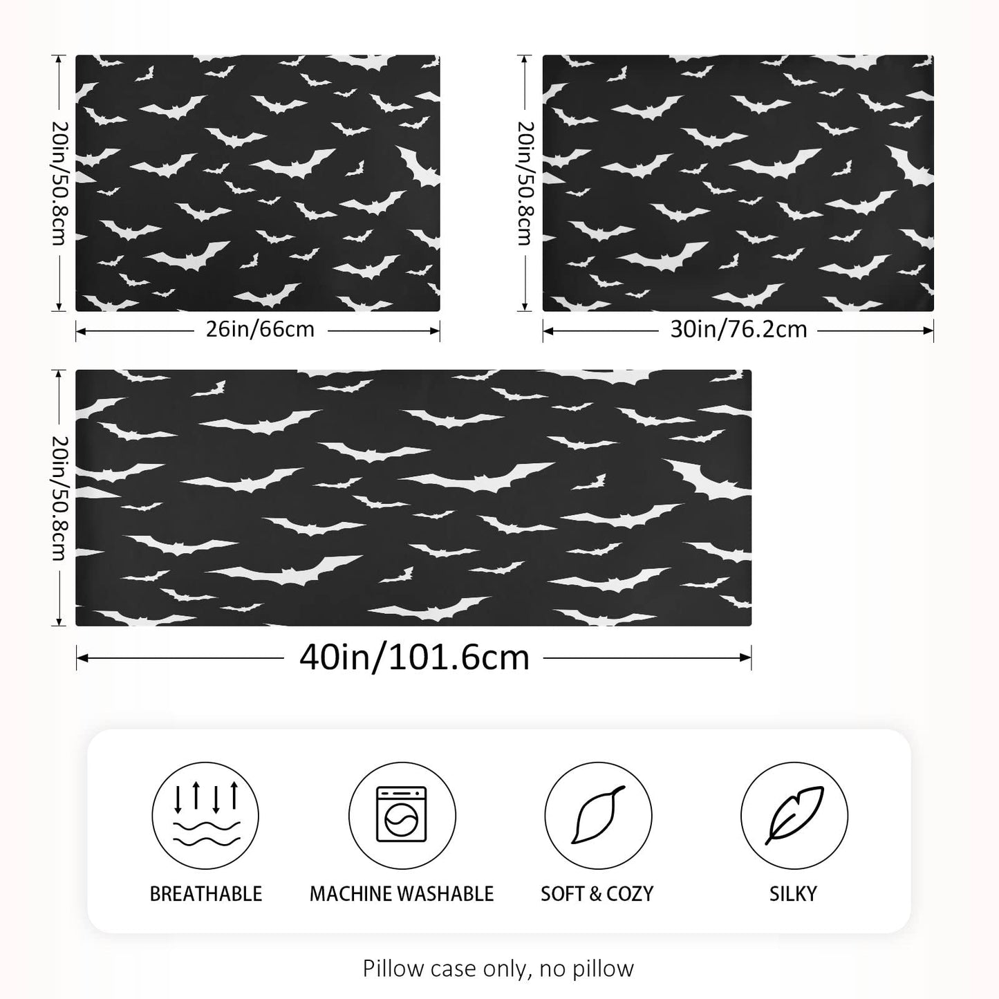 Dalzium Satin Pillowcase for Hair and Skin, Halloween Bats Silk Pillowcase Soft and Cozy Body Pillow Covers, King Size Satin Pillow Cases with Envelope Closure(20x40 Inch), 1PC