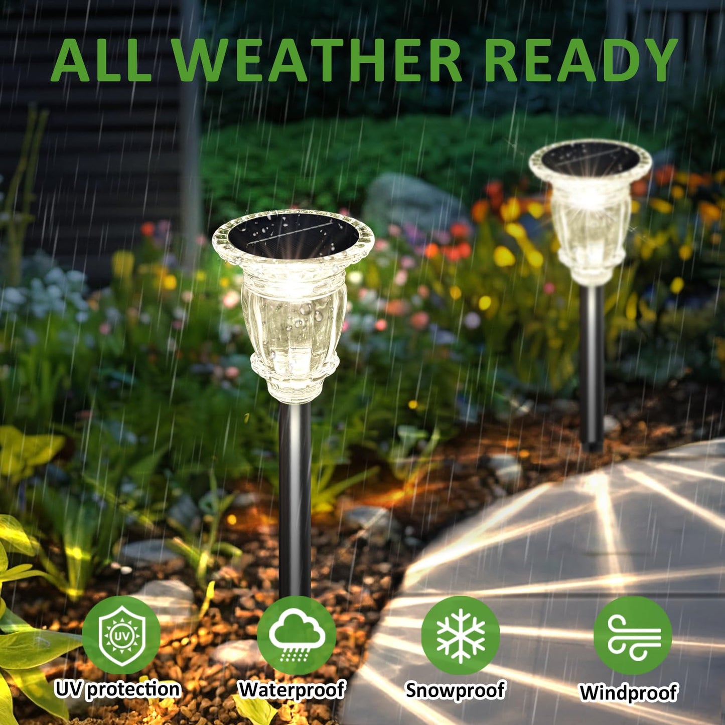 Solar Pathway Lights Outdoor 2 Pack, 10 Modes RGB Color Changing & White Solar Garden Lights, 17.5" IP65 Waterproof Glass Stainless Steel Solar Powered Landscape Lights for Yard Walkway Driveway Patio