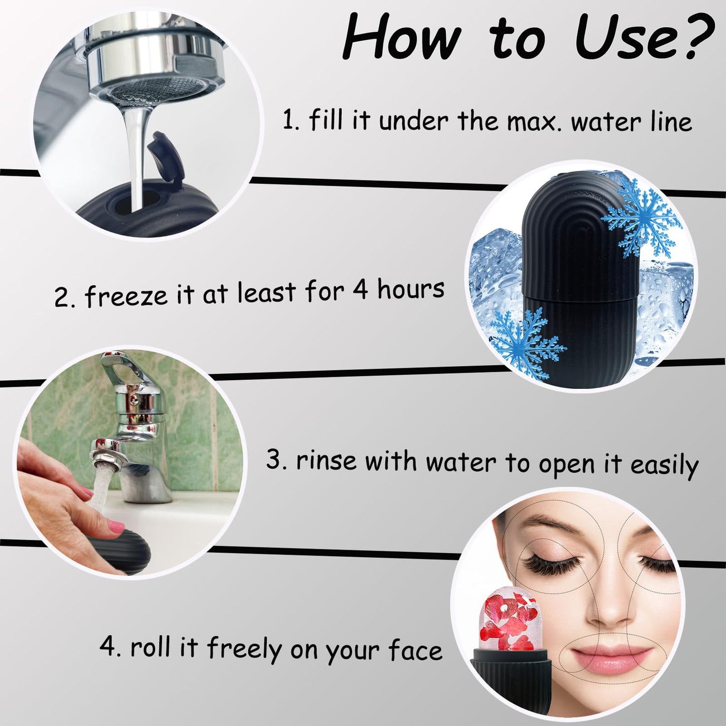 KEEPAQ Ice Roller Face, Ice Roller Face Eye Massager, Ice Face Roller Silicone Reusable, Facial Ice Face Roller for Pore Reducing, Wrinkles Whitening, Skin Care