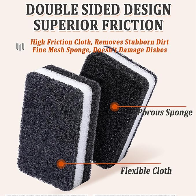 Taeku Natural Kitchen Sponge, 6 Pack Heavy Duty Scrub Cellulose Sponge Premium Multifunction Eco Friendly Cleaning Sponges for Dishes (Black)