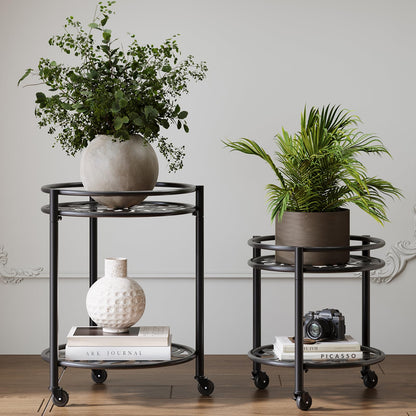 Rioneta 2 Tier Heavy Duty Rolling Plant Stand – 165 lbs Capacity Flower Pot Holder with Wheels for Indoor & Outdoor, Easy Move Cart for Balcony, Patio, Garden, 2 Pack Black