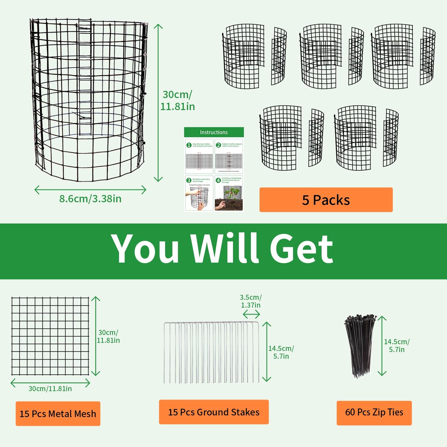 LAPEQQIOJEJ 5 Pack Plant Protector from Animals, 12x12 Inches Wire Plant Protector, Plant Cages to Keep Rabbits Out