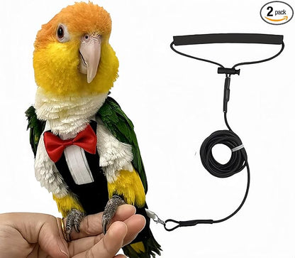 Bird Diapers Bird Harness Tuxedo Flight Suits with 80in Flying Leash Parrot Nappy with Waterproof Inner Layer Urine Wet Suite for Cockatiel Conure Parakeet Macaw Budgie-Black,S