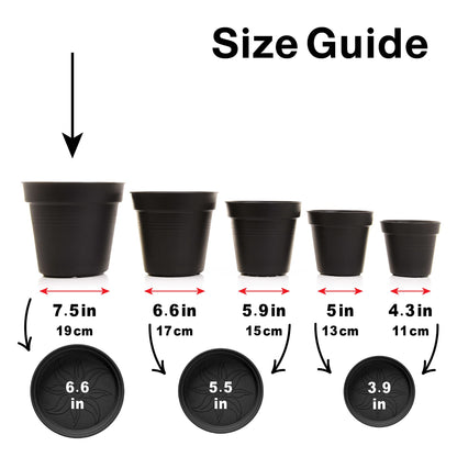 Mintra Garden Pots, 4 Pack Bulk Plastic Plant Pots with Drainage Tray, Round Indoor & Outdoor Decorative Planters with Drain Holes for Flowers, Herbs & Plants, 19cm Diameter – Fuchsia, 7.5in Wide