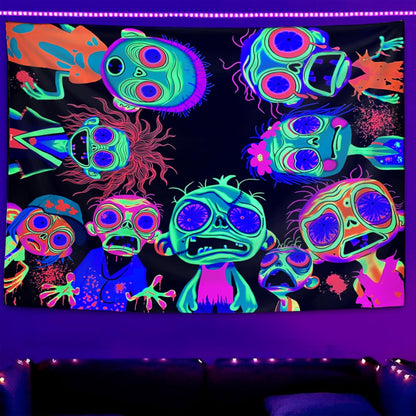 Horror Tapestry Blacklight Tapestry for Bedroom Zombie Crowd Around Tapestries UV Reactive Poster Glow in the Dark Walker Undead Ghoul Tapestries Wall Hanging Halloween Decor Scary Room Decor 90"x71"