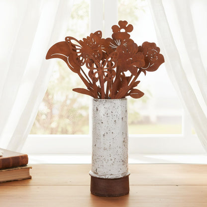 Otoolling 10 Pcs Rusty Metal Flowers and Plants, Rusty Rustic Metal Flowers Signs for Outside Yard Art Gift for Yard Decorative Garden Stakes Potted Plants Walkway and Garden
