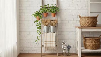 Rustic Revival | Barnwood Display Ladder – Farmhouse Decorative Ladder Made from Authentic Weathered Wood – Real Wood Leaning Ladder for Blankets, Towels & Rustic Décor