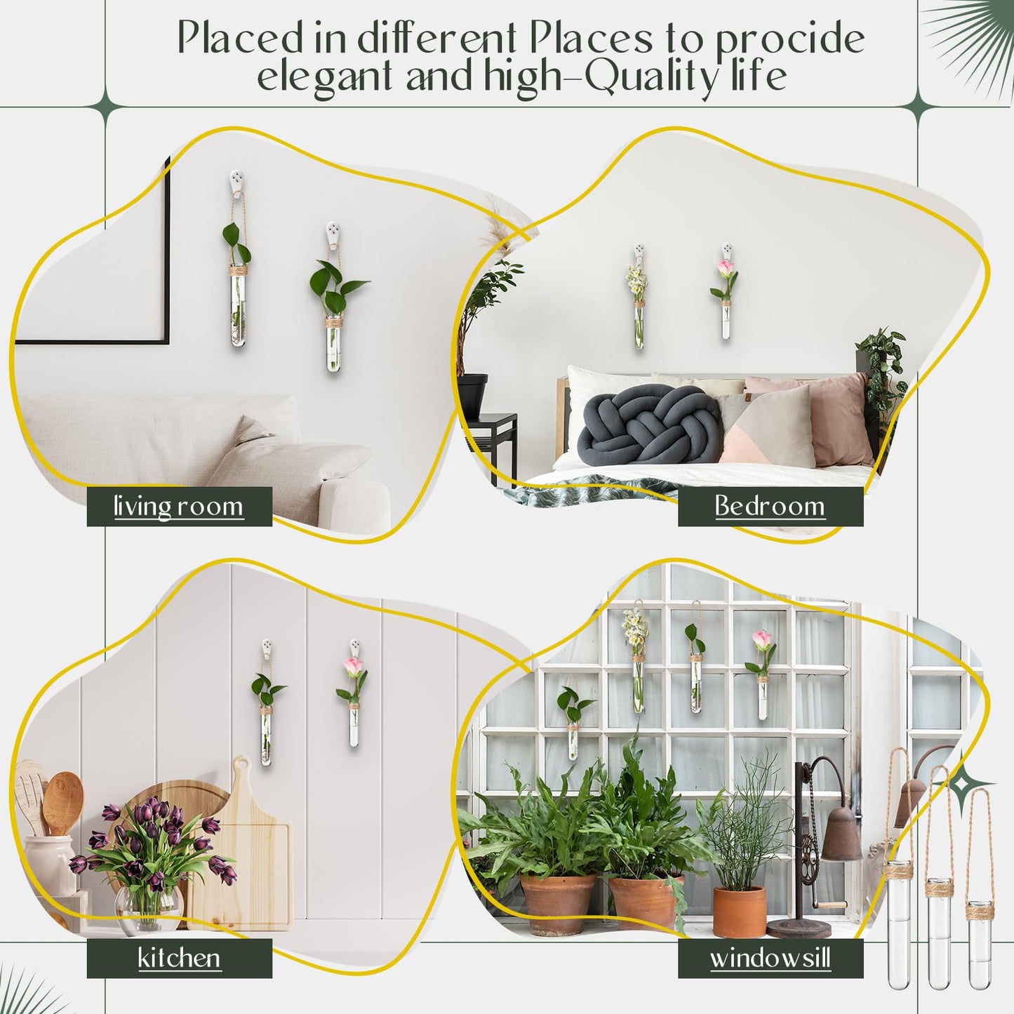 Baderke 12 Pack Wall Hanging Propagation Station Plastic Test Tubes Planters Wall Terrarium for Home Office Plant Hanger Flower Vases Hydroponic Cuttings Office Garden Flowers Walls Decor Lover Gift