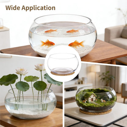 Lotus Bowl Planter with Rattan Mat - 10 in Round Glass Vase Bowl Hydroponic Lotus Planter Pot Propagation Vases Fish Bowl for Water Greens, Transparent Decorative Lotus Pot, Fish Tank