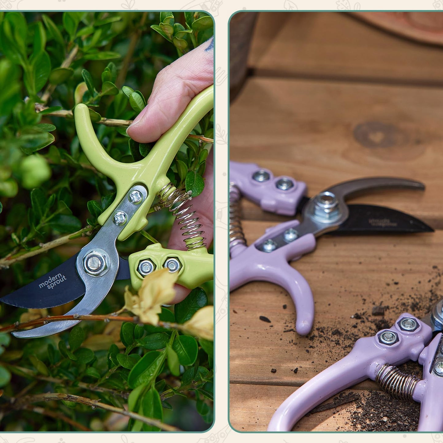 Modern Sprout Hand Pruners - Lightweight Pruning Shears W/Easy Lock- Gardening Scissors - Bypass Sharp Carbon Steel Blade - Rust Resistant - Garden Tools - Reusable Holster - Ocean