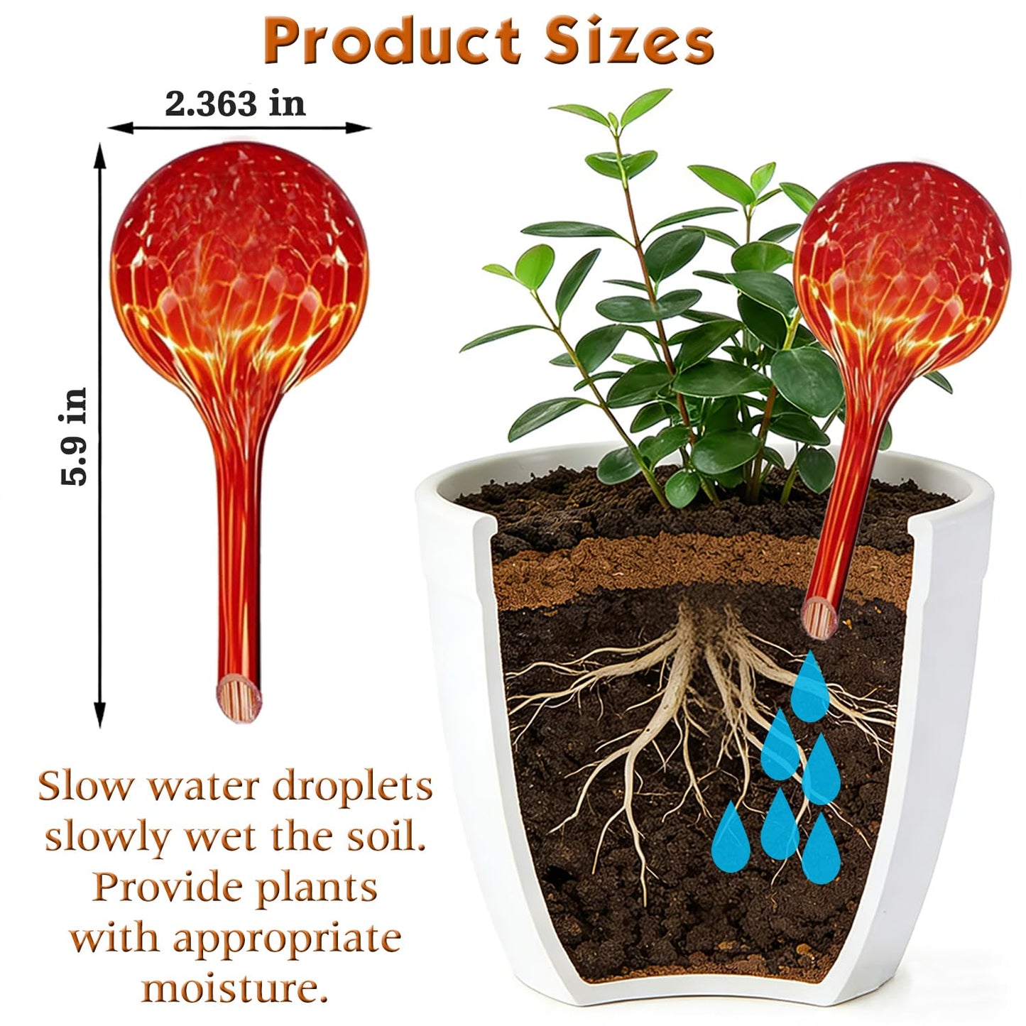 Plant Self Watering Globes – 6 Pack Small Colorful Glass Plant Watering Device for Indoor Pots, Self Watering Bulbs for Vacation Plant Care, Drip Irrigation System, Garden Patio Hanging Plants
