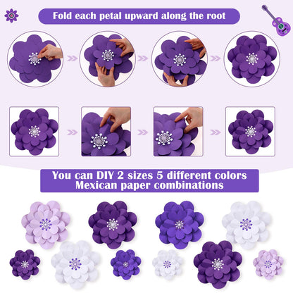 Mooliwe Paper Flowers Decorations for Wall DIY 3D Paper Bulletin Board Mexican Flowers Backdrop Decoration for Classroom Back to School Holiday Party(Purple,12 Set)