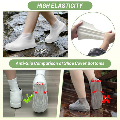 2 Pairs Shoe Covers for Rain with Storage Bag, Reusable Silicone waterproof shoe covers for Men & Women, Elastic Rain Shoe Covers for Rain, Mud, Outdoor, Garden - White (Large)