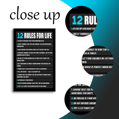 12 Rules for Life Motivational Canvas Wall Art Inspirational Poster Print Positive Quotes Pictures Painting for Home Office Living Room Wall Decor Ready to Hang [24''Wx36''H]