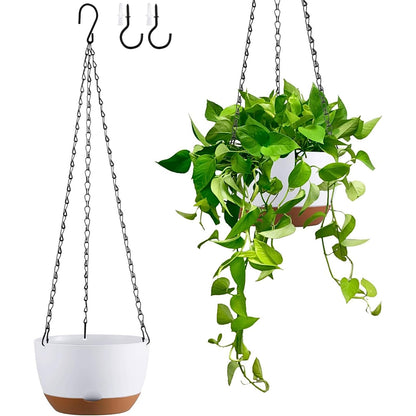 Kvetto Set of 2 Hanging Planters for Indoor Outdoor Plants, 8 Inch Self-Watering Hanging Flower Pots with Drainage Hole & Removable Water-Storage Tray (Hooks)
