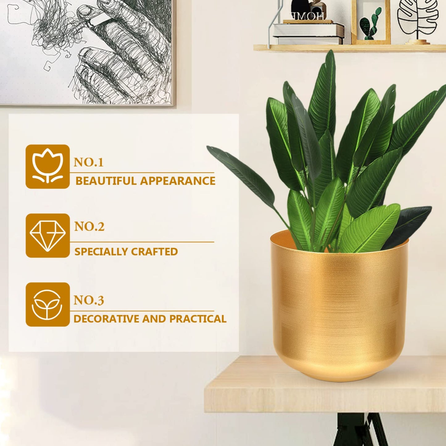 Large Indoor Planters Large Gold Planters Metal Iron Plant Pots Indoor Decorative Flower Pots Artistic Modern Iron Plant Pot with Drain Holes Outdoor