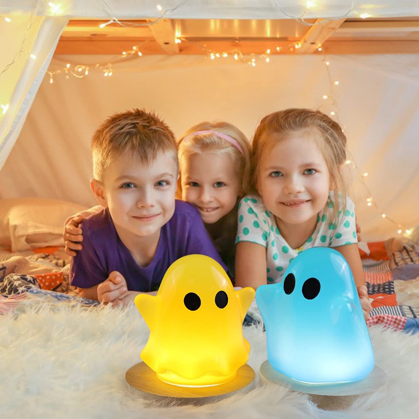 Ghost Resin Molds, Halloween Ghost Silicone Resin Molds for Epoxy Casting, 2Pcs Ghost Night Light Resin Molds with 2 Pcs USB Wooden Lighted Base, DIY Bedside Lamp Resin Art Halloween Decor