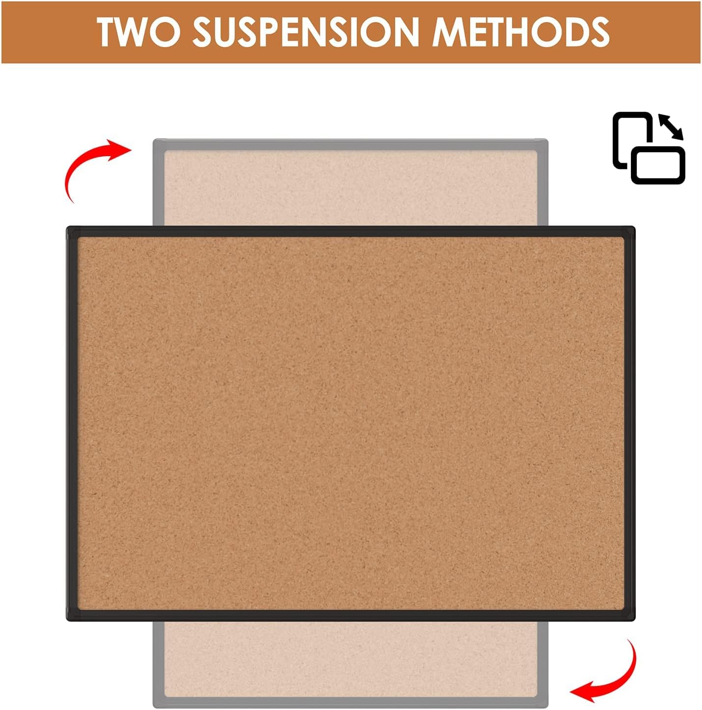 Board2by Cork Board Bulletin Board 24 x 36, Black Aluminium Framed 2 x 3 Corkboard, Office Board for Wall Cork, Large Wall Mounted Notice Pin Board with 16 Push Pins for School, Home & Office