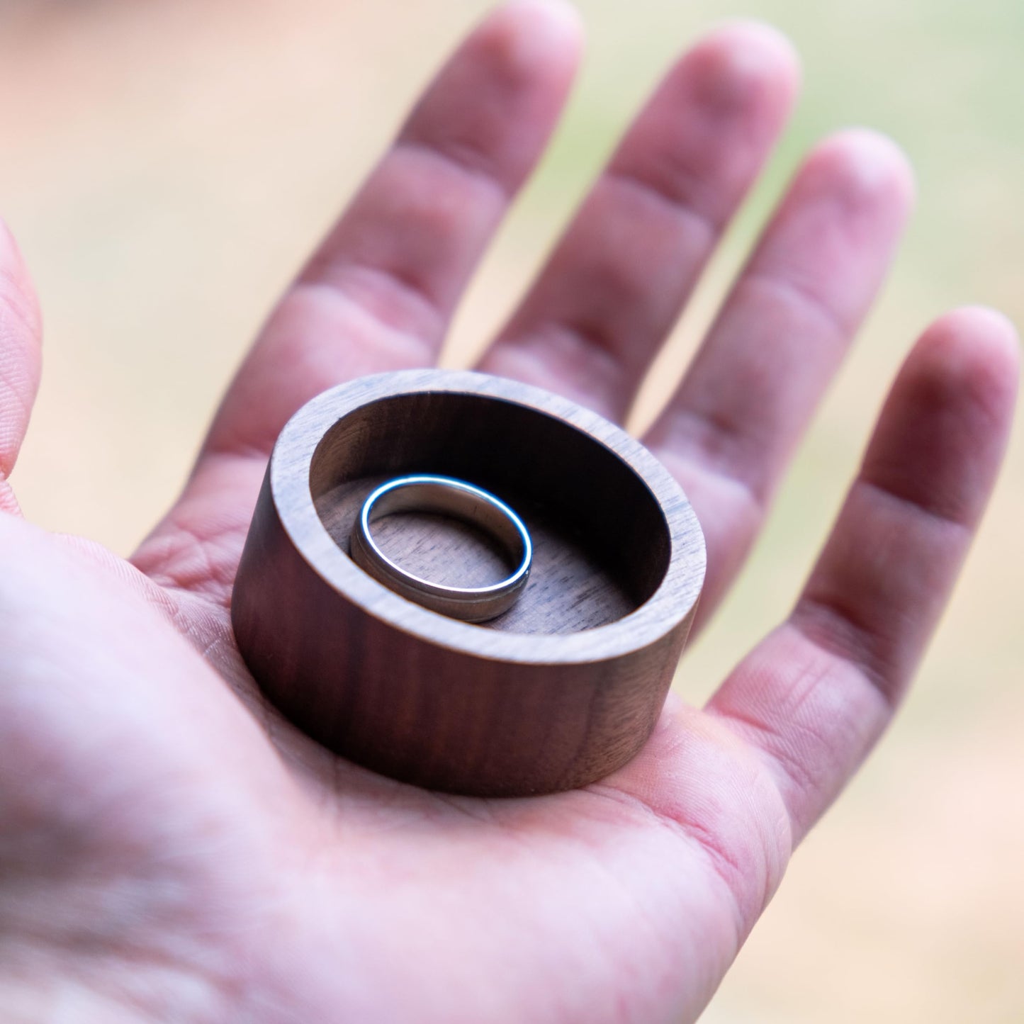 Walnut Wood Ring Tray, Mini Round Hardwood Holder, Micro Jewelry Box Dish