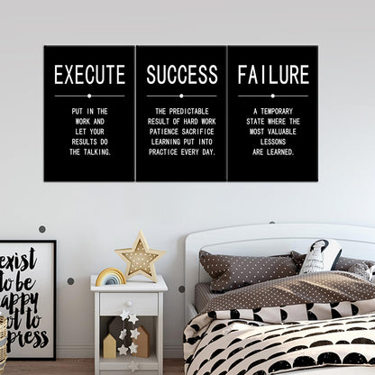 Inspirational Wall Art Success Quote Canvas Painting Positive Motivational Wall Art Execute Failure Definition 3 Pieces Black Poster Framed Artwork Prints Picture for Living Room Office [48''Wx 24''H]