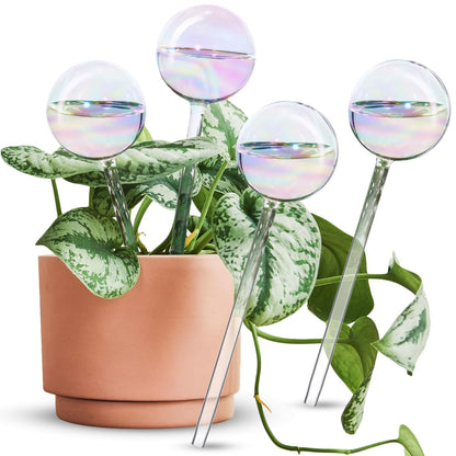 Tomorotec [4 PCS] Light Iridescent Rainbow Gradient Color Clear Glass Self-Watering System Spikes, Automatic Plant Waterer Bulbs