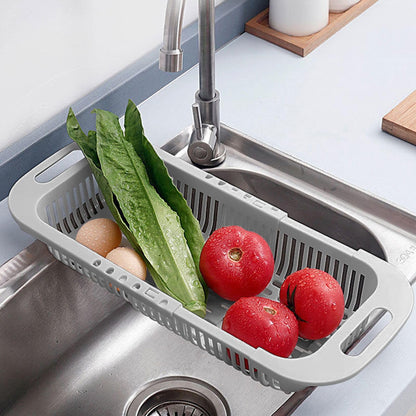 MineSign Extendable Over the Sink Colander Fruits and Vegetables Drain Basket Adjustable Food Strainer Sink Washing Basket for Kitchen (Blue)