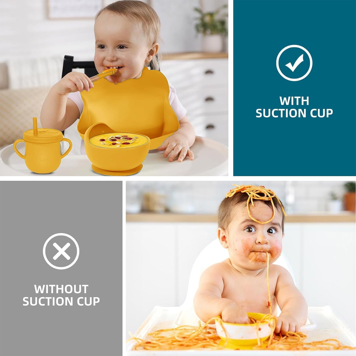Dormlony 100% Silicone baby feeding set,BPA free Baby dishes set with Suction Bowl Divided Plate,Toddler Self Feeding Dish Set with Spoons Forks Sippy Cup And Bib, Baby Eating Utensils (Pumpkin)
