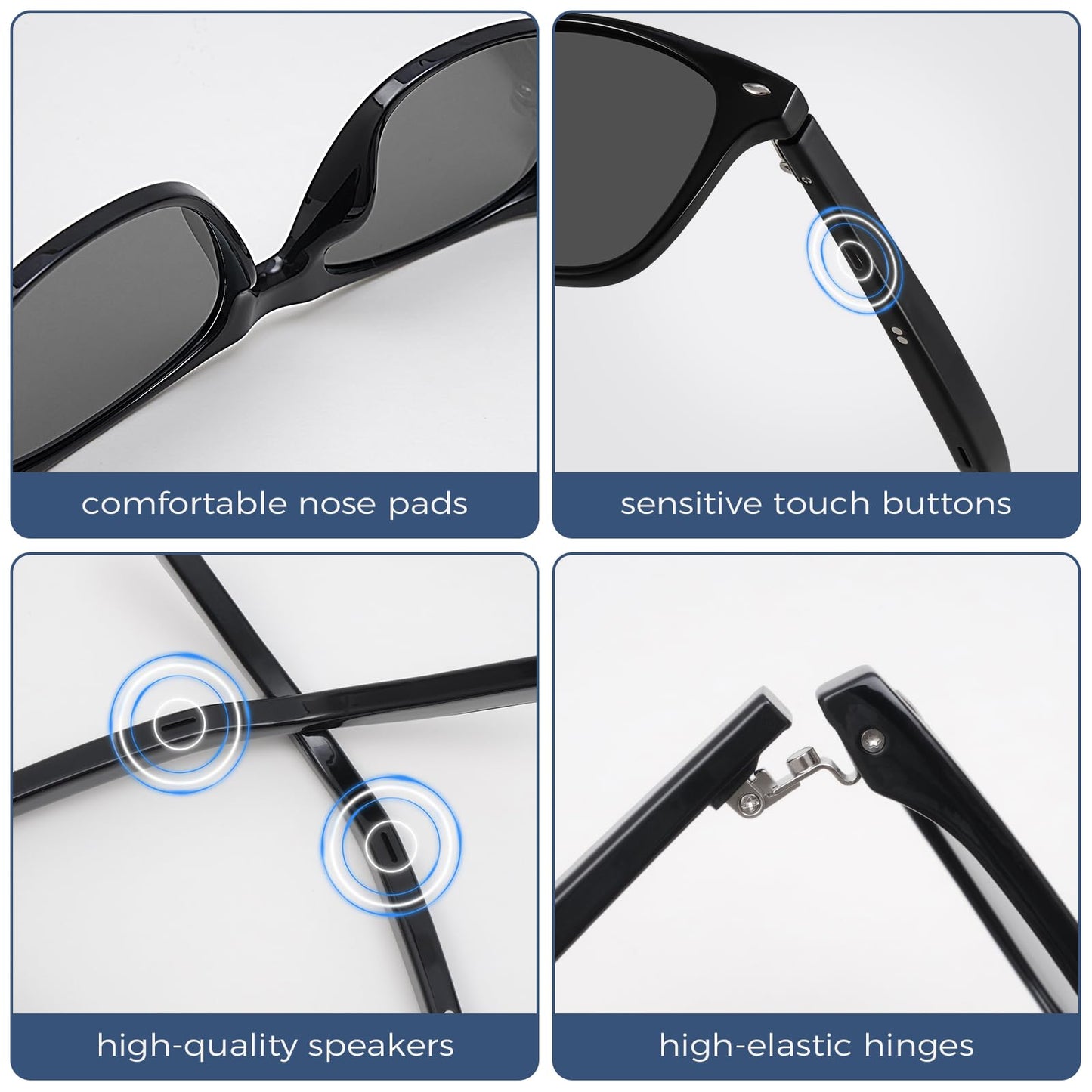 Smart Sunglasses Glasses for Men Women with AAC Speaker Open Ear Music Touch Buttons Remote Photo Voice Assistant Hand-free Calling, Unisex Audio Intelligent Bluetooth 5.0, Great Gift for Friends