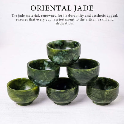Runyangshi 2PCS Natural Jade Tea Cup Set Green Jade Healing Crystal Water Cup Hand Carved Bowl Gongfu Tea Set Reiki Meditation Home Decor Gift (atrovirens)