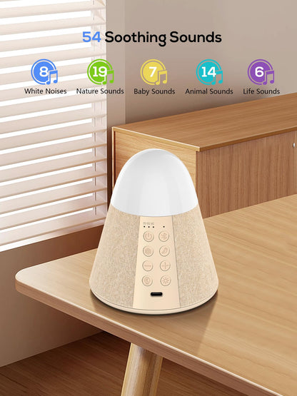 Vanzon Baby Sound Machine, Smart App Control White Noise Machine with 54 Soothing Sounds & 15 RGB Night Light Modes and Auto-Off Timer, Suitable for Adults & Kids Sleeping
