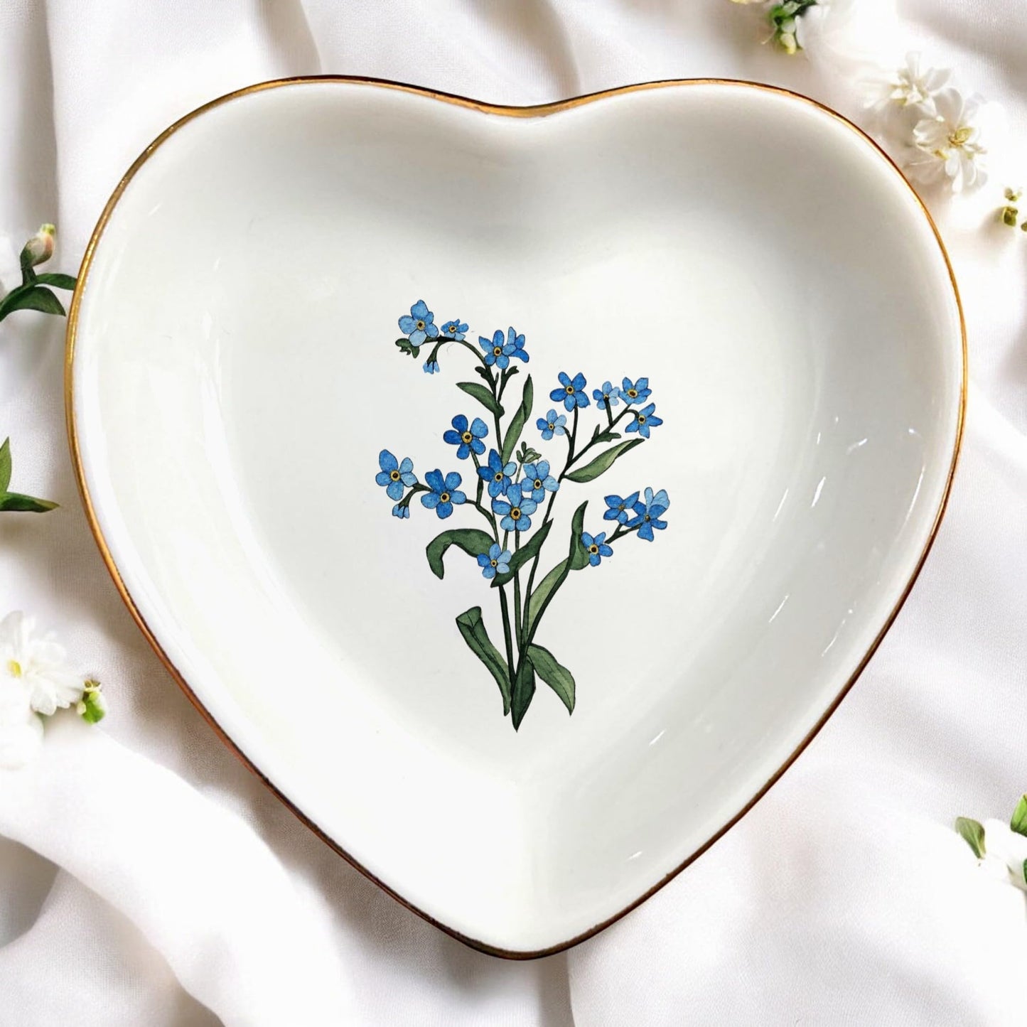 Clover89 Birth Month Flower Ring Jewelry Dish Tray-Floral Ring Holder for Hippie,Nature,Pace-Birthday Gifts for Mom,Mother-in-law,Step Mom,Aunt,Grandma,Sister,Friends (12 - December (Forget me not))