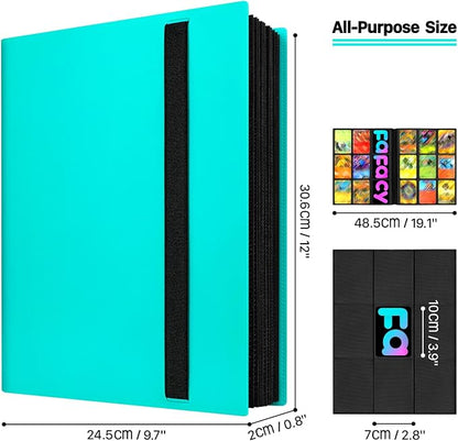 【2026】Trading Card Binder 9 Pocket, Premium Sports Collection Binder Game Cards Book with Sleeves Side Loading, Anti-open Strap Double Sided Waterproof 360 Card Folder