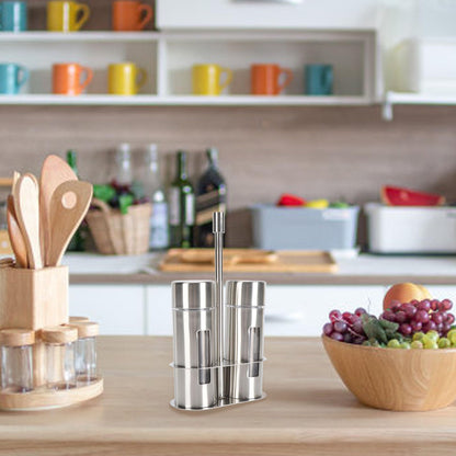 2 Pcs Salt and Pepper Shakers Set, Seasoning Grinder Bottle Set Stainless Steel Salt Pepper Containers Set with Shelf and Caps, Spice Rack for Kitchen (Large)