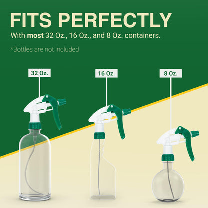 Heluva Green Spray Bottle Nozzle Replacement, Bottle Tops Only - Sprayer Nozzle Triggers for Heavy Duty, Commercial, Home Cleaning Solutions - Fits 8,16,24,32 oz Plastic & Glass Bottles, Green 24 pack