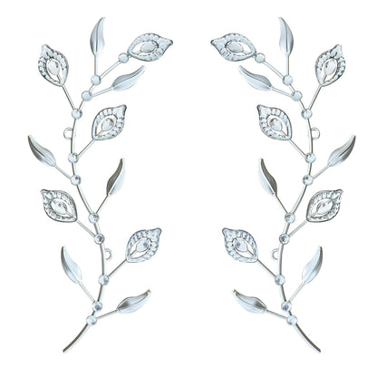 sxnzequnze 2 Set Metal Tree Leaf Wall Art for Home Decor Living Room Bedroom Dining Room Bling Rhinestone, 3D, Iron Branch Hanging Leaf Sculpture Art Pieces -Silver 16.5in*6.7in